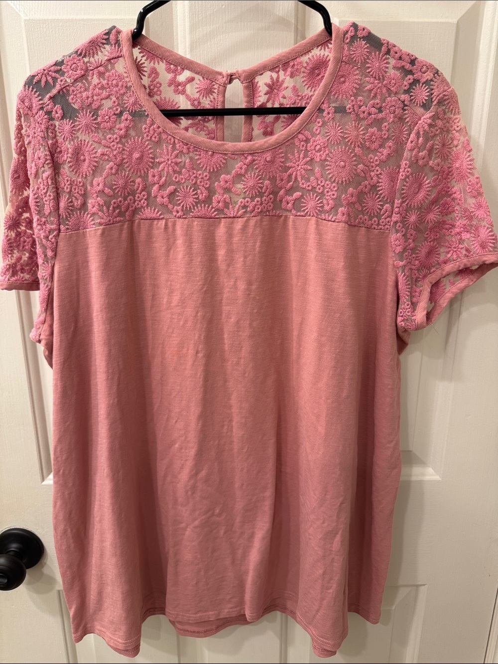Matilda Jane Pink Floral Lace Yoke Short Sleeve Top